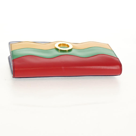 CELINE Circle Clutch Bag Leather Multicolor Gold Auth 154051V