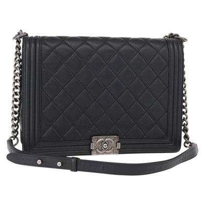 CHANEL Chain Boy Chanel Shoulder Bag Lamb Skin Black CC Auth 154052SAM