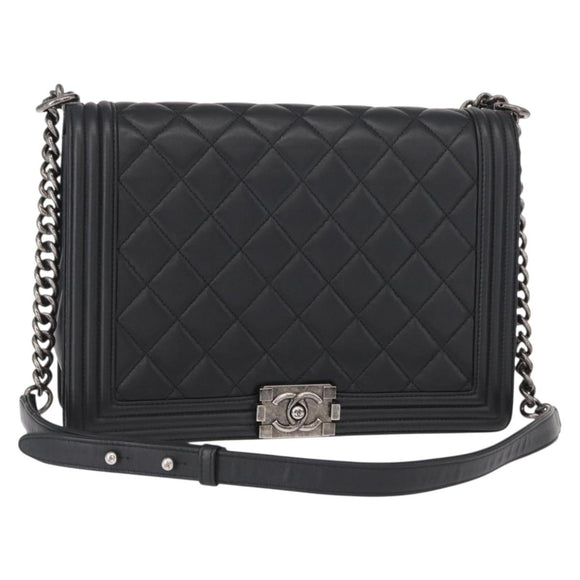 CHANEL Chain Boy Chanel Shoulder Bag Lamb Skin Black CC Auth 154052SAM