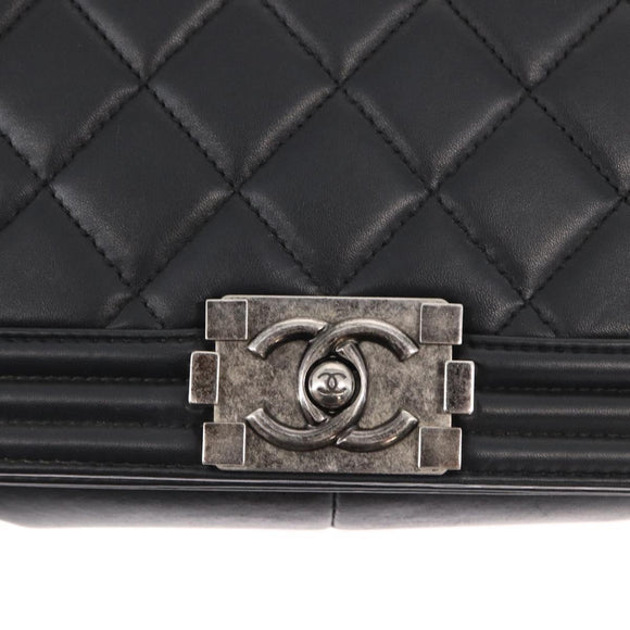 CHANEL Chain Boy Chanel Shoulder Bag Lamb Skin Black CC Auth 154052SAM