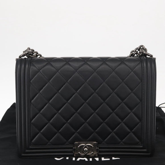 CHANEL Chain Boy Chanel Shoulder Bag Lamb Skin Black CC Auth 154052SAM