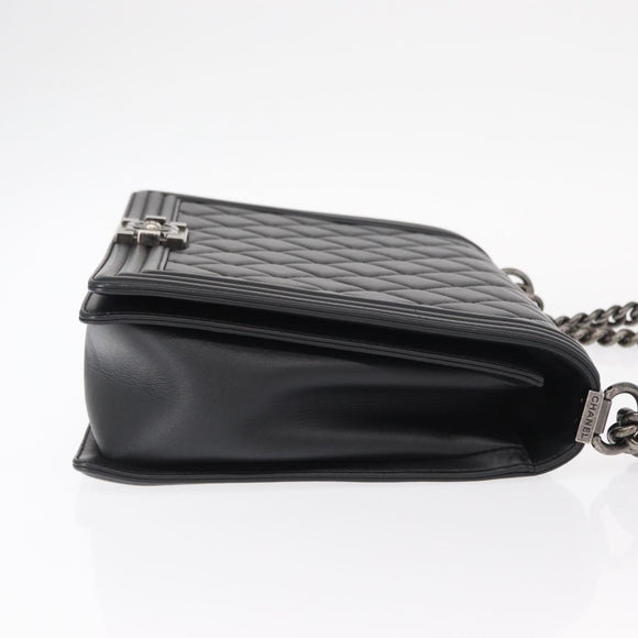 CHANEL Chain Boy Chanel Shoulder Bag Lamb Skin Black CC Auth 154052SAM
