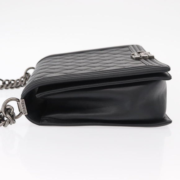 CHANEL Chain Boy Chanel Shoulder Bag Lamb Skin Black CC Auth 154052SAM