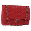 CHANEL Matelasse 34 Double Flap Chain Bag Lamb Skin Red CC Auth 154053SM-1