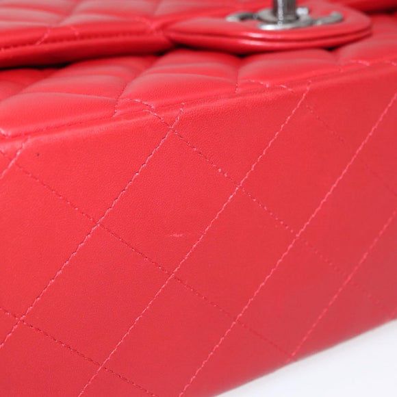 CHANEL Matelasse 34 Double Flap Chain Bag Lamb Skin Red CC Auth 154053SM