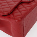 CHANEL Matelasse 34 Double Flap Chain Bag Lamb Skin Red CC Auth 154053SM-15
