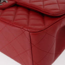 CHANEL Matelasse 34 Double Flap Chain Bag Lamb Skin Red CC Auth 154053SM-16