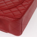 CHANEL Matelasse 34 Double Flap Chain Bag Lamb Skin Red CC Auth 154053SM-17