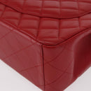 CHANEL Matelasse 34 Double Flap Chain Bag Lamb Skin Red CC Auth 154053SM-18