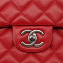 CHANEL Matelasse 34 Double Flap Chain Bag Lamb Skin Red CC Auth 154053SM-19