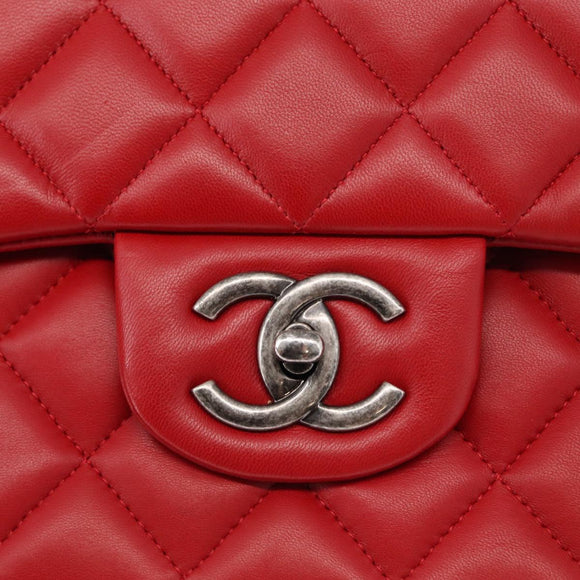 CHANEL Matelasse 34 Double Flap Chain Bag Lamb Skin Red CC Auth 154053SM