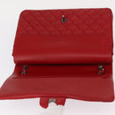 CHANEL Matelasse 34 Double Flap Chain Bag Lamb Skin Red CC Auth 154053SM-20