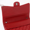 CHANEL Matelasse 34 Double Flap Chain Bag Lamb Skin Red CC Auth 154053SM-21