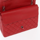 CHANEL Matelasse 34 Double Flap Chain Bag Lamb Skin Red CC Auth 154053SM-22