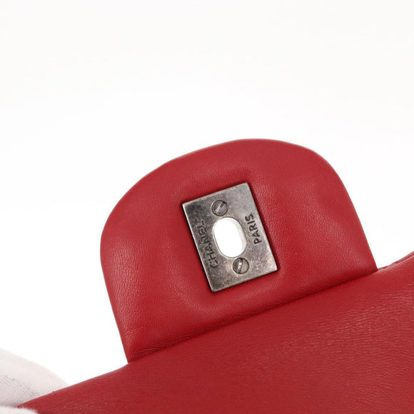 CHANEL Matelasse 34 Double Flap Chain Bag Lamb Skin Red CC Auth 154053SM