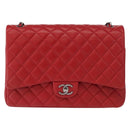 CHANEL Matelasse 34 Double Flap Chain Bag Lamb Skin Red CC Auth 154053SM-13