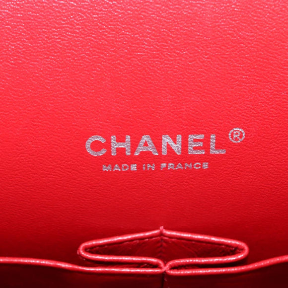 CHANEL Matelasse 34 Double Flap Chain Bag Lamb Skin Red CC Auth 154053SM