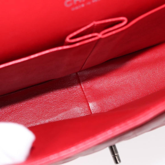 CHANEL Matelasse 34 Double Flap Chain Bag Lamb Skin Red CC Auth 154053SM