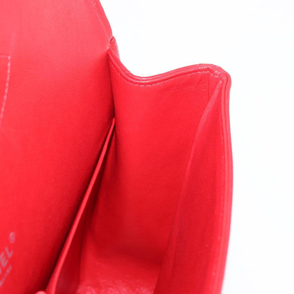 CHANEL Matelasse 34 Double Flap Chain Bag Lamb Skin Red CC Auth 154053SM