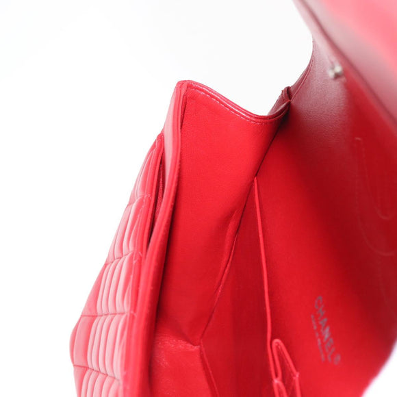 CHANEL Matelasse 34 Double Flap Chain Bag Lamb Skin Red CC Auth 154053SM