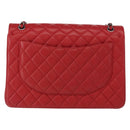 CHANEL Matelasse 34 Double Flap Chain Bag Lamb Skin Red CC Auth 154053SM-2