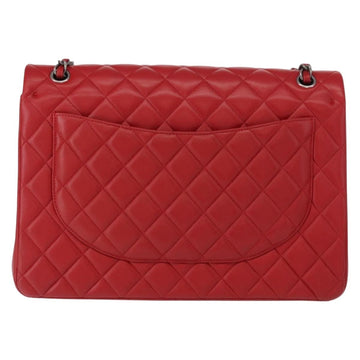 CHANEL Matelasse 34 Double Flap Chain Bag Lamb Skin Red CC Auth 154053SM - 0