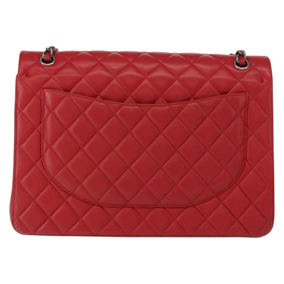 CHANEL Matelasse 34 Double Flap Chain Bag Lamb Skin Red CC Auth 154053SM