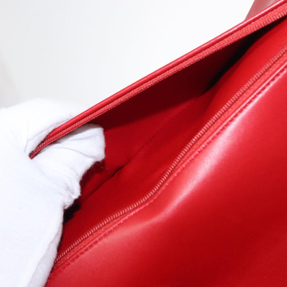 CHANEL Matelasse 34 Double Flap Chain Bag Lamb Skin Red CC Auth 154053SM