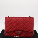 CHANEL Matelasse 34 Double Flap Chain Bag Lamb Skin Red CC Auth 154053SM-12