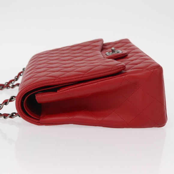 CHANEL Matelasse 34 Double Flap Chain Bag Lamb Skin Red CC Auth 154053SM