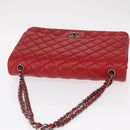 CHANEL Matelasse 34 Double Flap Chain Bag Lamb Skin Red CC Auth 154053SM-7