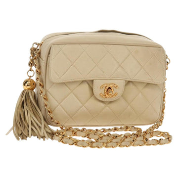 CHANEL Matelasse Chain Shoulder Bag Lamb Skin Ivory Gold CC Auth 154054V