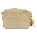 CHANEL Matelasse Chain Shoulder Bag Lamb Skin Ivory Gold CC Auth 154054V-4