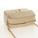 CHANEL Matelasse Chain Shoulder Bag Lamb Skin Ivory Gold CC Auth 154054V-7