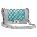 CHANEL Chain Boy Chanel Shoulder Bag Leather Silver CC Auth 154056SAM-1