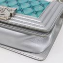 CHANEL Chain Boy Chanel Shoulder Bag Leather Silver CC Auth 154056SAM-9