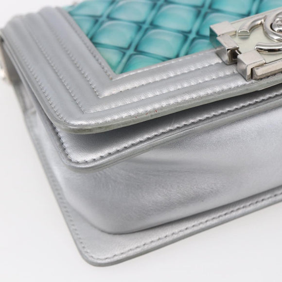 CHANEL Chain Boy Chanel Shoulder Bag Leather Silver CC Auth 154056SAM