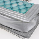 CHANEL Chain Boy Chanel Shoulder Bag Leather Silver CC Auth 154056SAM-15