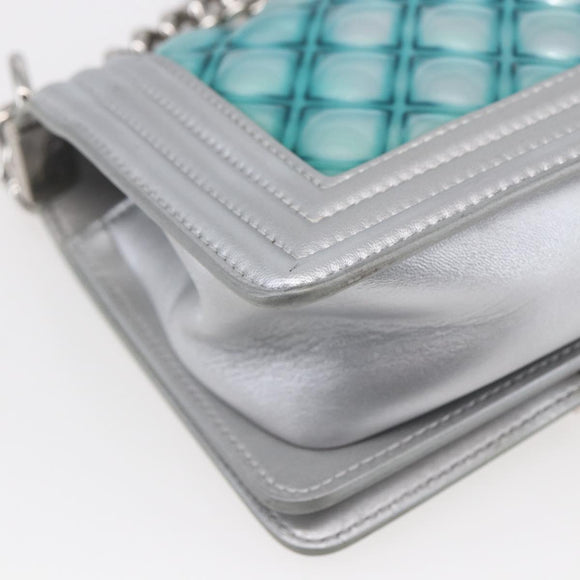 CHANEL Chain Boy Chanel Shoulder Bag Leather Silver CC Auth 154056SAM