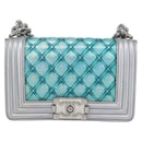 CHANEL Chain Boy Chanel Shoulder Bag Leather Silver CC Auth 154056SAM-13