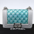 CHANEL Chain Boy Chanel Shoulder Bag Leather Silver CC Auth 154056SAM-12