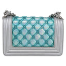 CHANEL Chain Boy Chanel Shoulder Bag Leather Silver CC Auth 154056SAM-2