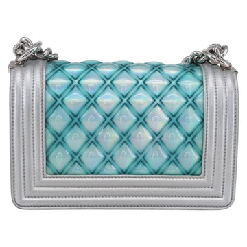 CHANEL Chain Boy Chanel Shoulder Bag Leather Silver CC Auth 154056SAM - 0