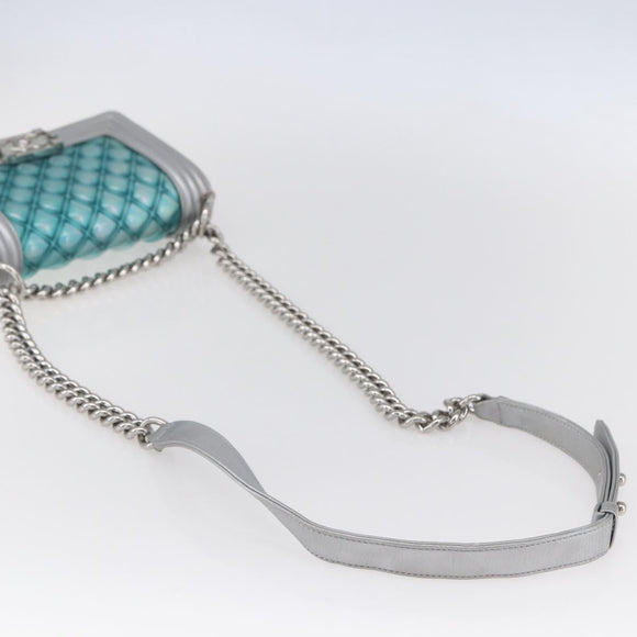 CHANEL Chain Boy Chanel Shoulder Bag Leather Silver CC Auth 154056SAM