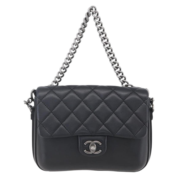 CHANEL Matelasse Chain Shoulder Bag Lamb Skin 2way Black CC Auth 154057SAM