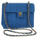 CHANEL Mademoiselle Chain Shoulder Bag Canvas Blue Gold CC Auth 154058SAV-1