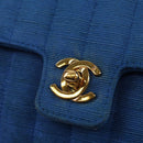 CHANEL Mademoiselle Chain Shoulder Bag Canvas Blue Gold CC Auth 154058SAV-16