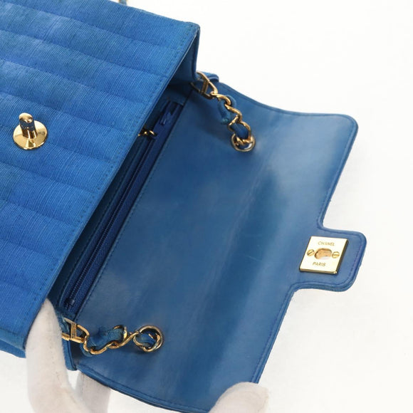 CHANEL Mademoiselle Chain Shoulder Bag Canvas Blue Gold CC Auth 154058SAV