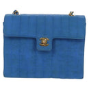 CHANEL Mademoiselle Chain Shoulder Bag Canvas Blue Gold CC Auth 154058SAV-2