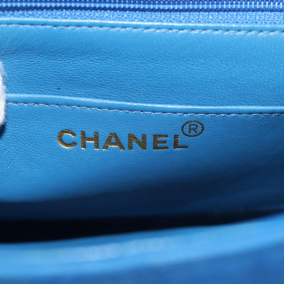 CHANEL Mademoiselle Chain Shoulder Bag Canvas Blue Gold CC Auth 154058SAV